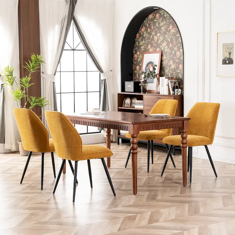 Mid Century Modern Armless Fabric Dining Room Chairs Set of 2