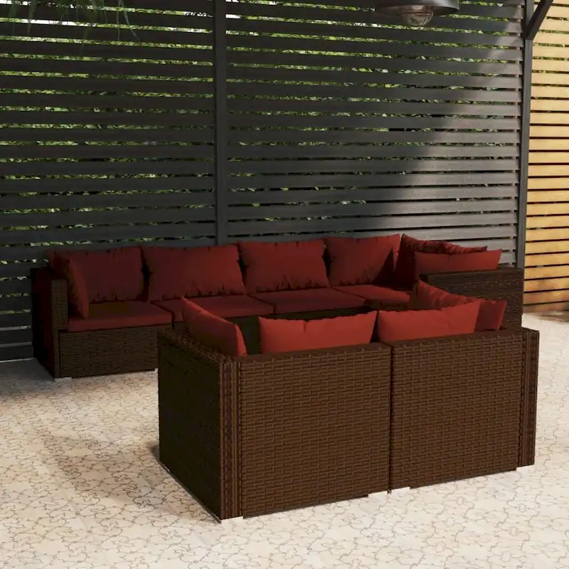 vidaXL Patio Lounge Set with Cushions Brown Poly Rattan - 27.6  x 27.6  x 24  - 27.6  x 27.6  x 24
