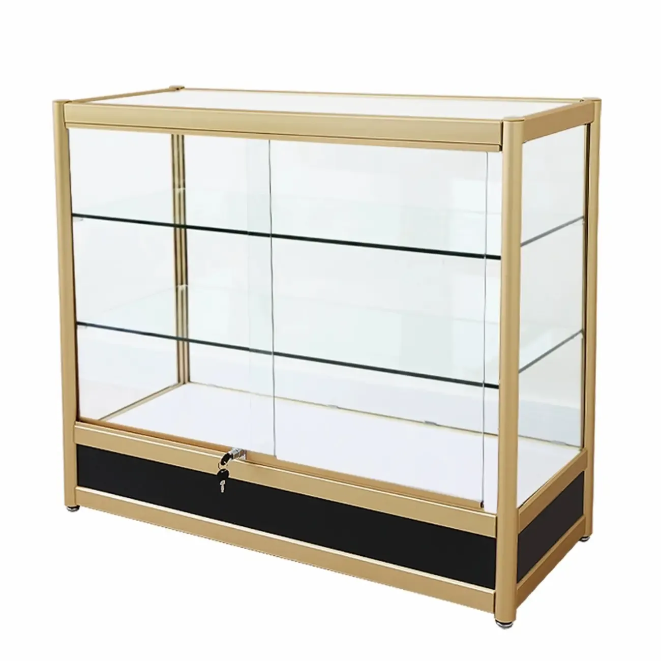 Gold Rectangular Metal Frame Glass Curio Cabinet
