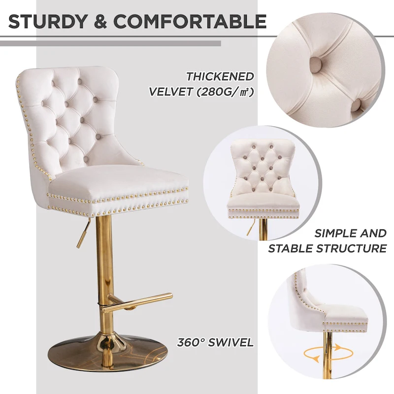 Modern Upholstered Adjusatble Thick Swivel Counter Barstools