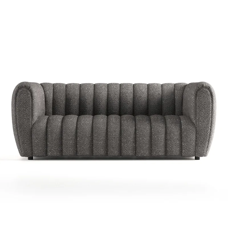 Furniture of America Lucinda Modern Vertical Channel Tufted Boucle Accent Sofa Couch with Wooden Legs