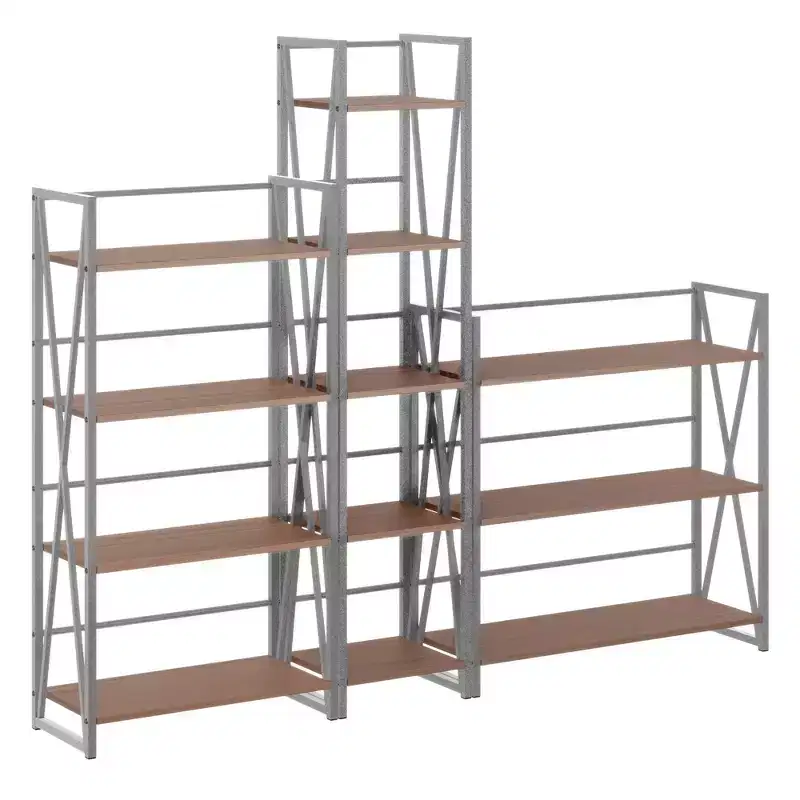 Winsome 3pc 61.42" Isa Shelving Set Walnut/Graphite: Etagere Storage, Textured Metal Frame, 11 Shelves