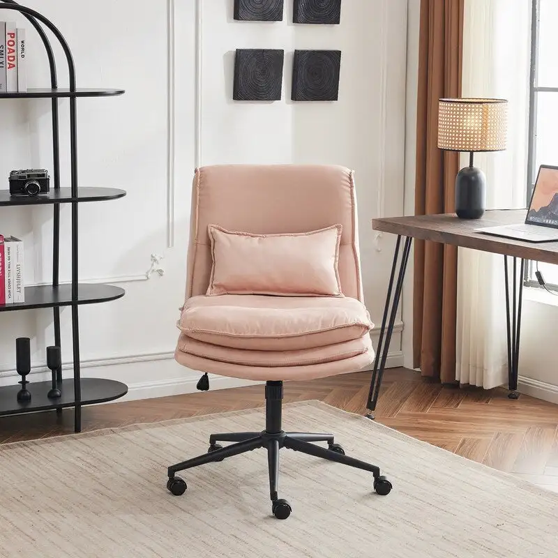 Upholstered Armless Polyester Fiber Task Office Chair With Wheels