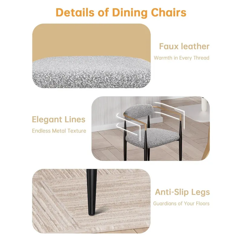 Boucle Upholstered Dining Chair with Metal Frame