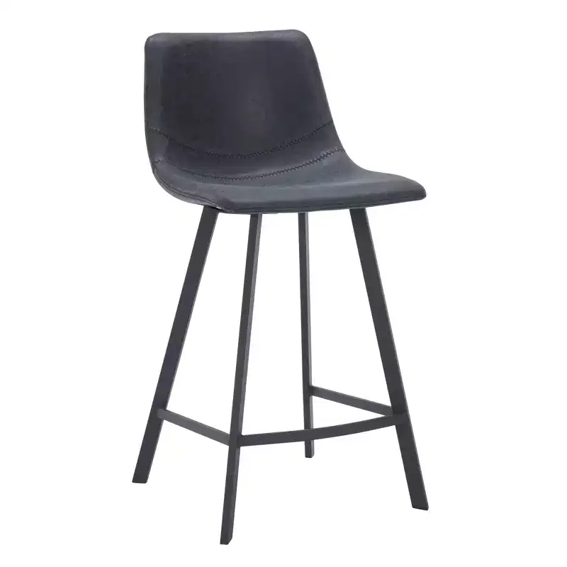 LeisureMod 35 Counter Stool Upholstered Leather Ergonomic Backrest Padded Seat Stainless Steel Base and Footrest Elland Collection