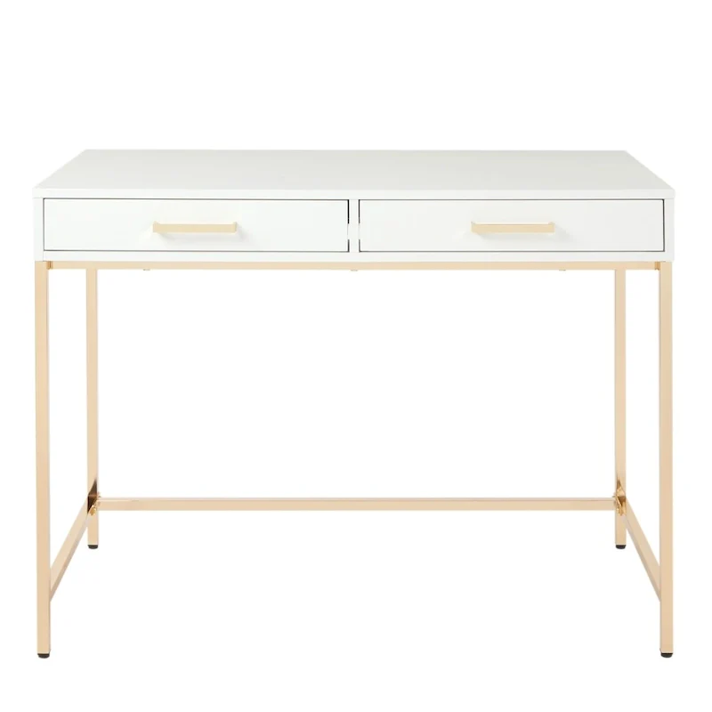 Alios Desk with White Gloss Finish and Gold Base