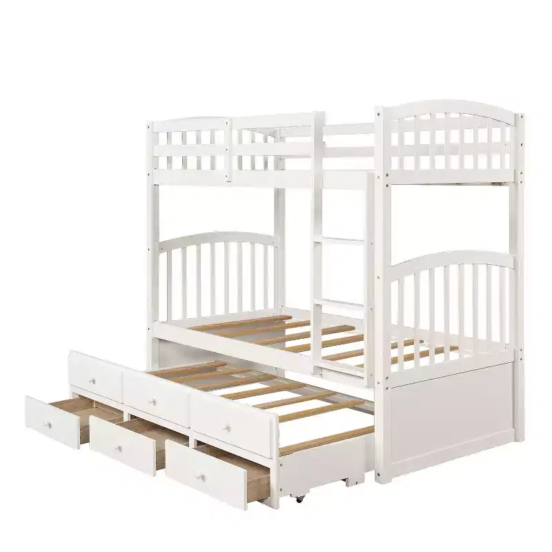 Luxystar Modern Twin Over Twin Bunk Bed With Trundle and 3 Drawers