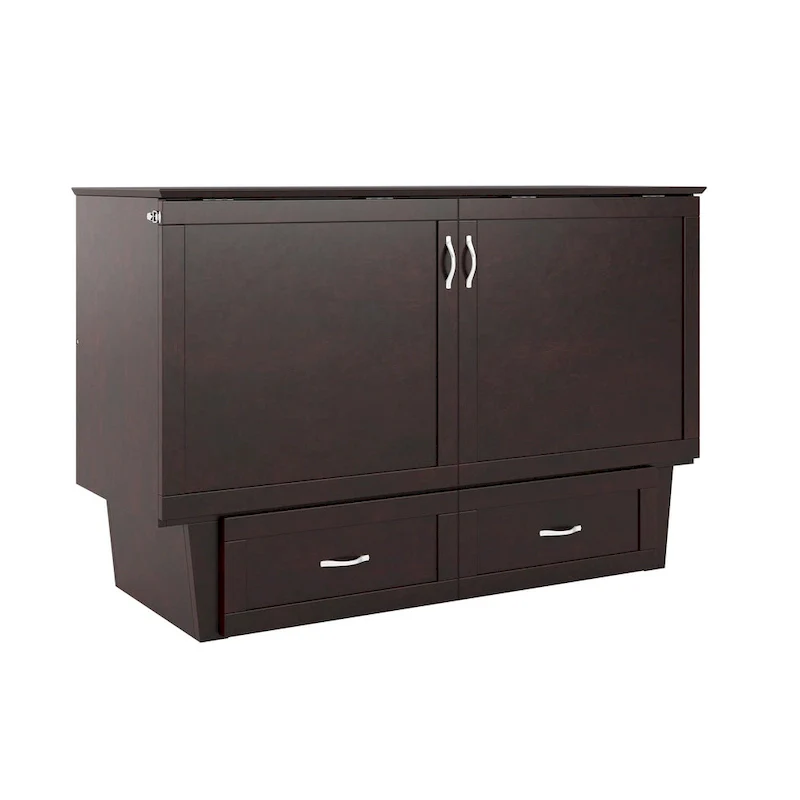 Grey / White / Espresso Queen Murphy Bed Chest with Mattress – Sleeps 2