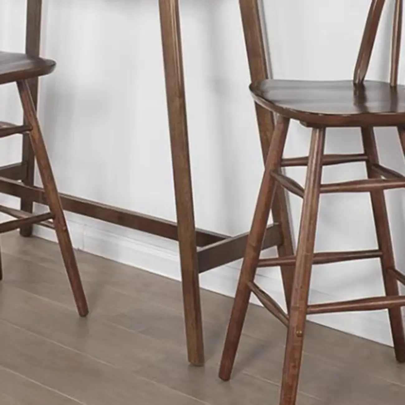 Scandinavian Brown Wooden Rubberwood Footrest Bar Tables