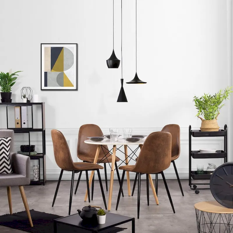 Suede Dining Chairs Set of 4 with Black Metal Legs - Side Accent