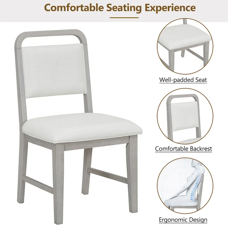 5 Piece Dining Table and Chair Set, Wooden Kitchen Dining Table Set with Round Dining Table and 4 Upholstered Chairs