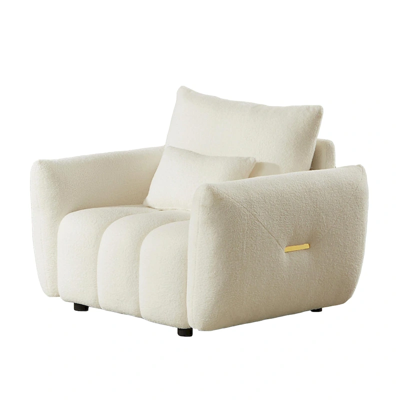 Beige 39.7 Teddy Fabric Lounge Chair with Plastic Legs