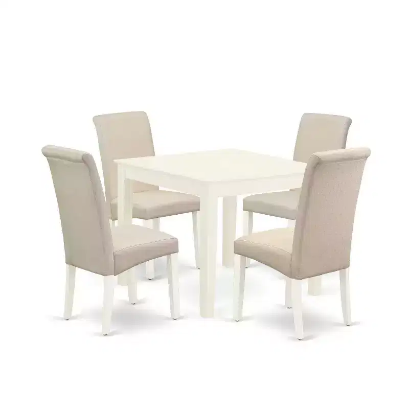 HomeStock 5-Pc Square Linen White Finish Solid Wood Top-Dining Room Set-Seats 4
