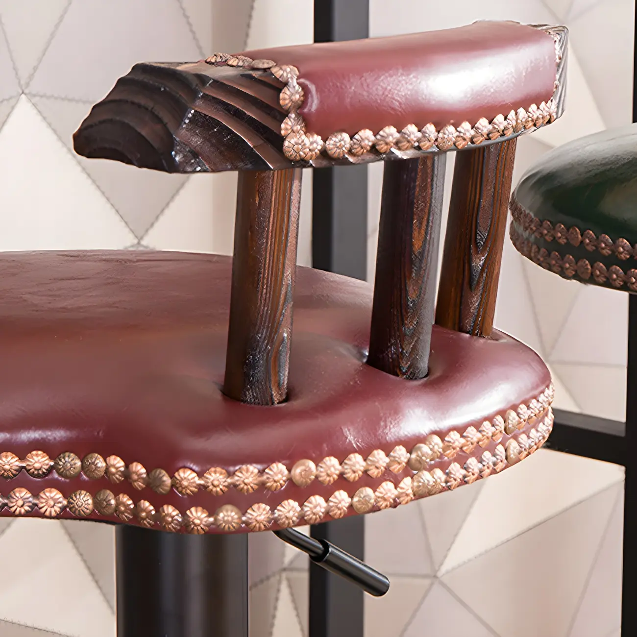 Industrial Round Leather Adjustable Bar Stools