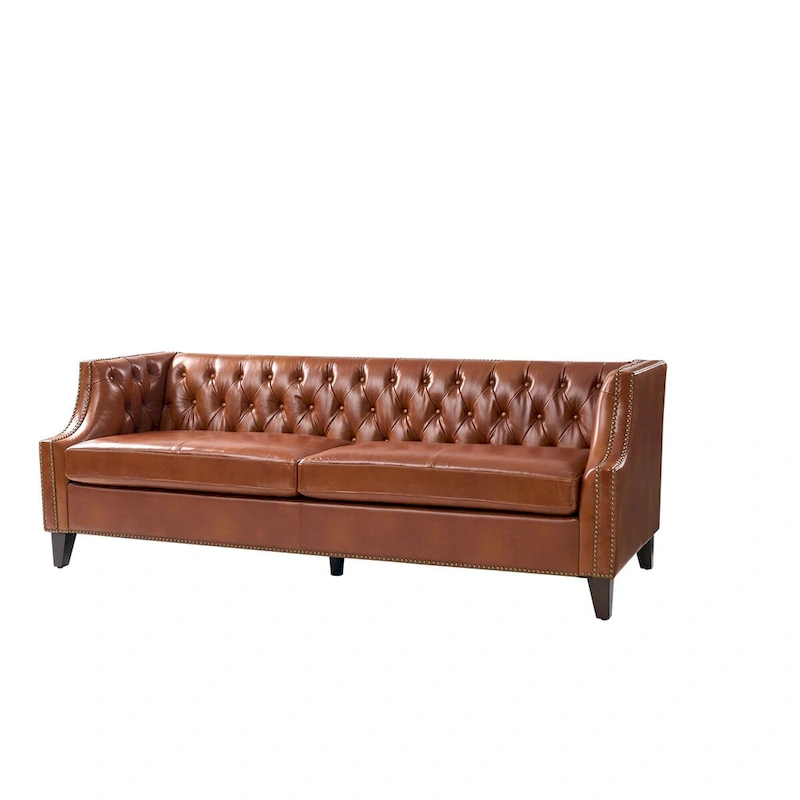 Eugne Transitional Genuine Leather Tufted Design Sofa with Solid Wood Legs by HULALA HOME