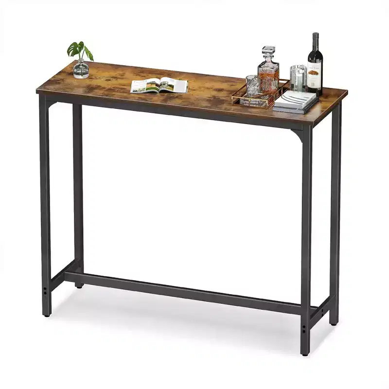 ODK 55 Inch Rectangular Modern Bar Height Narrow Pub, Kitchen, and Dining Table with Metal Legs, Easy to Clean Top, and Fast Assembly, Black