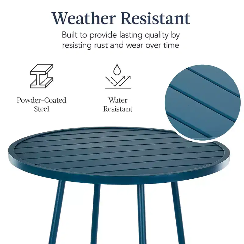 Best Choice Products 3-Piece Steel Patio Bar Height Round Bistro Set w/ Backless Stools, Slatted Design