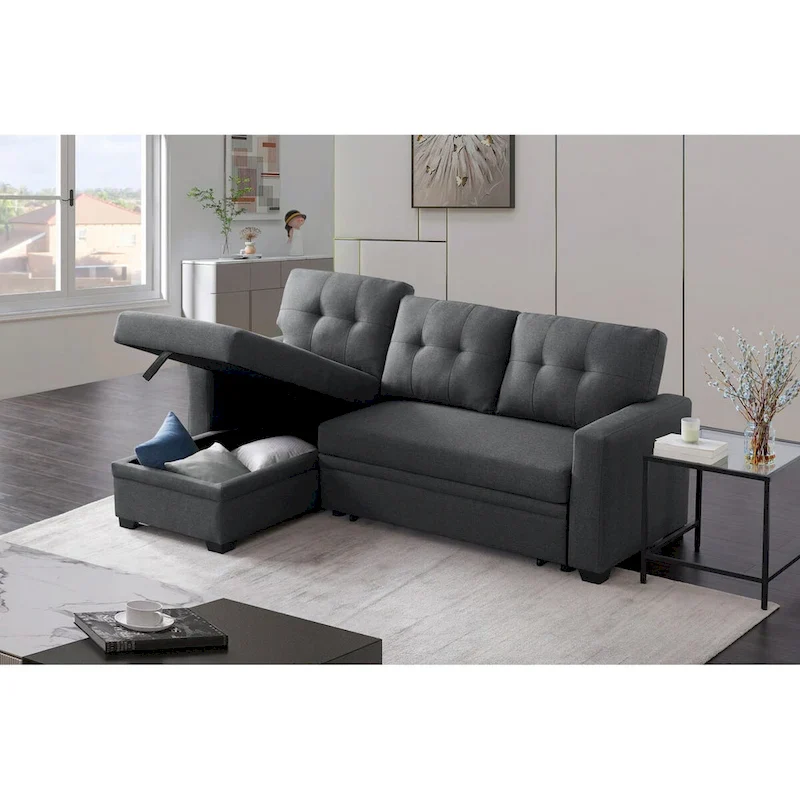 Upholstered Pull Out Sectional Sofa with Chaise - 82 W x 53 D x 34.5 H