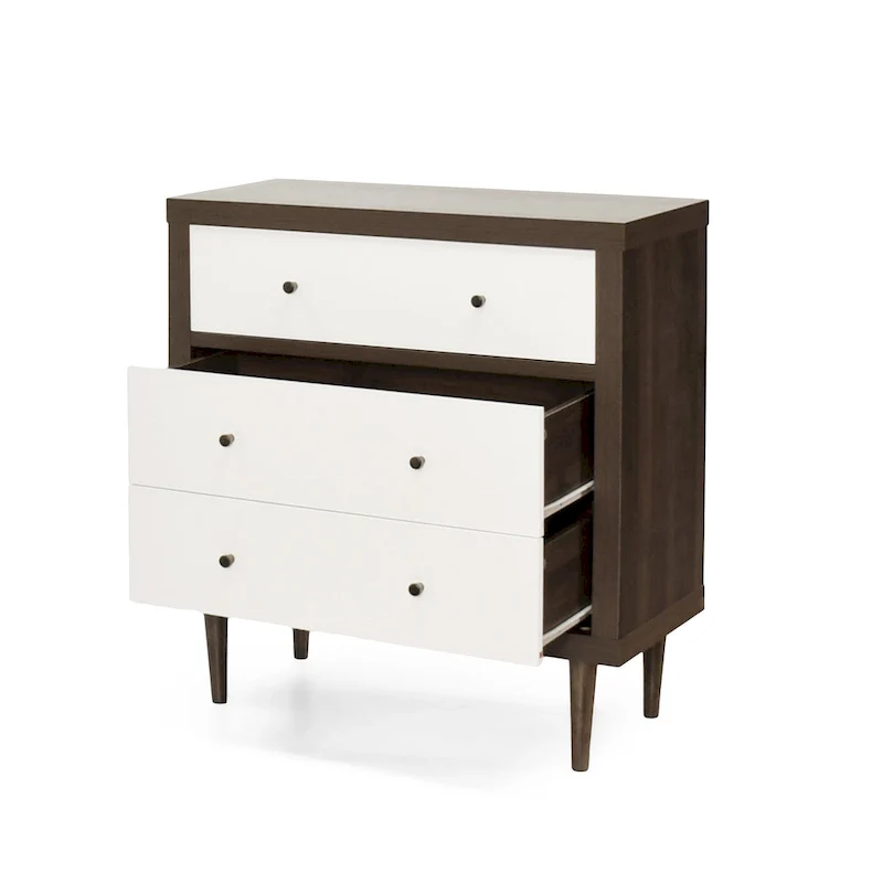 Walnut / Walnut+White / Gray Maple Mid-Century Modern 3-Drawer Chest – Single