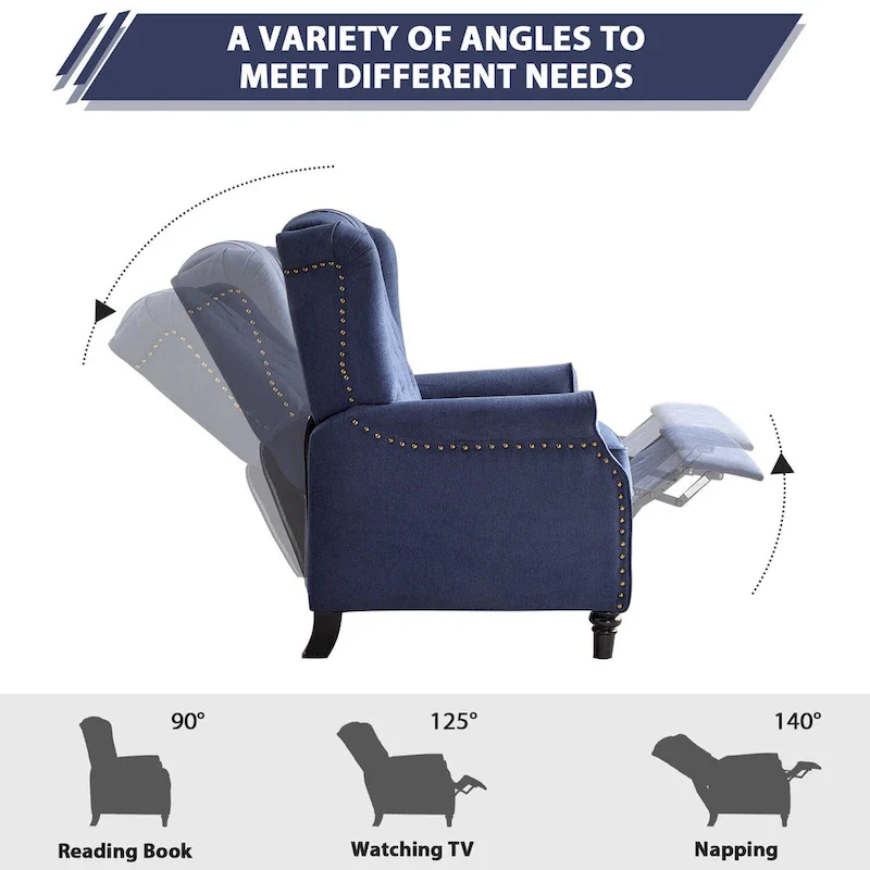 Push Back Recliner with Tufted Back and Wooden Legs