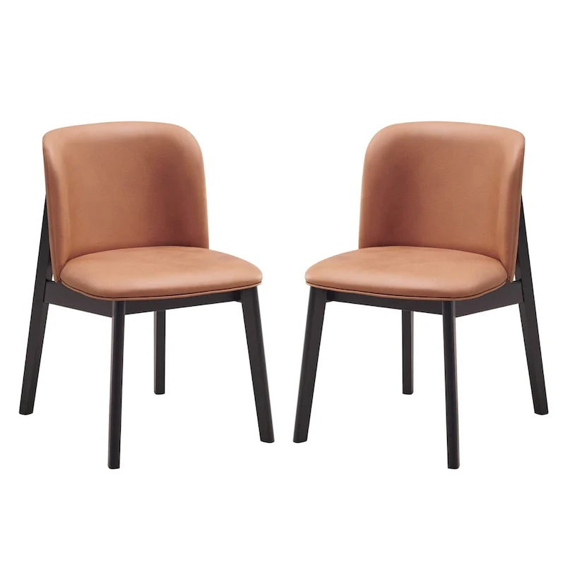 22-Inch Dining Chair, Ergonomic Design, Brown Fabric Upholstery, Black Interior