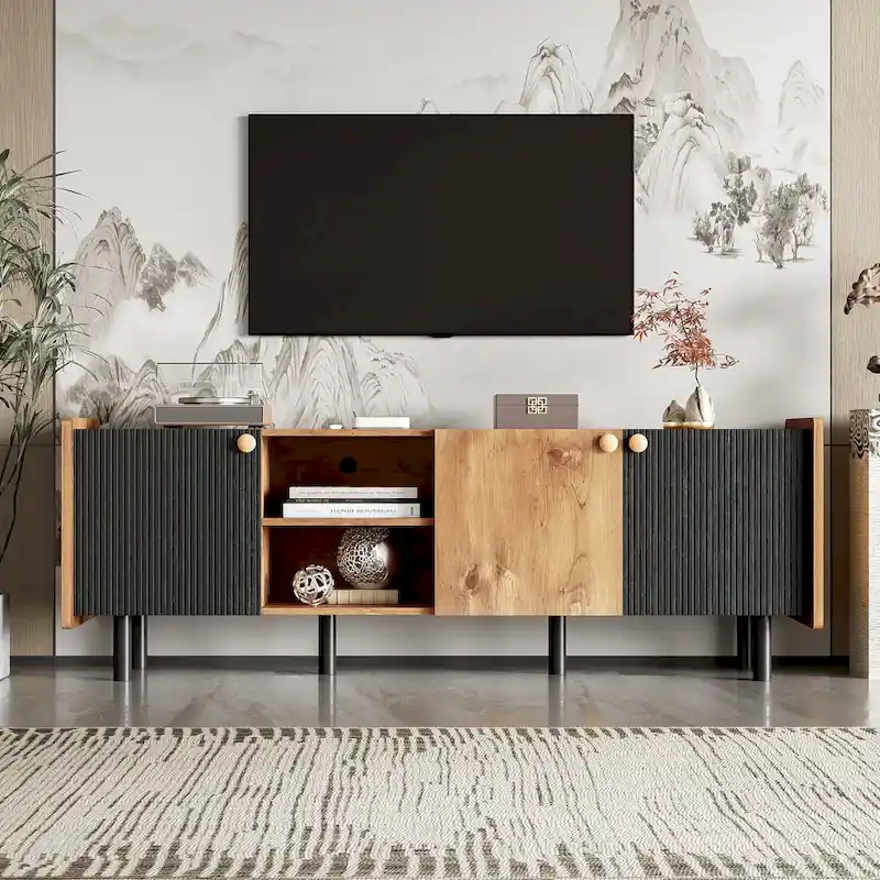 Black Brown TV Stand, Fits TVs up to 70