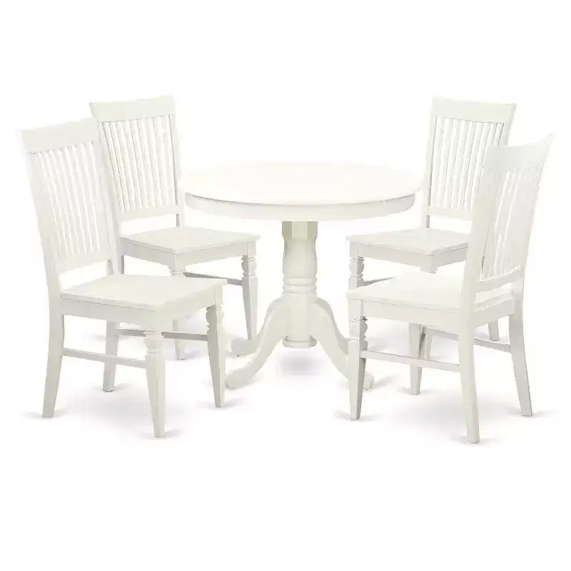 HomeStock 5-Piece Linen White Finish Solid Wood Top Dining table with 4 Chairs