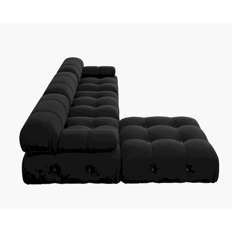Black Velvet Upholstered Sectional Sofa