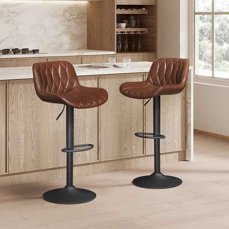 Art Leon Swivel and Adjustable PU Leather Barstool (Set of 2)