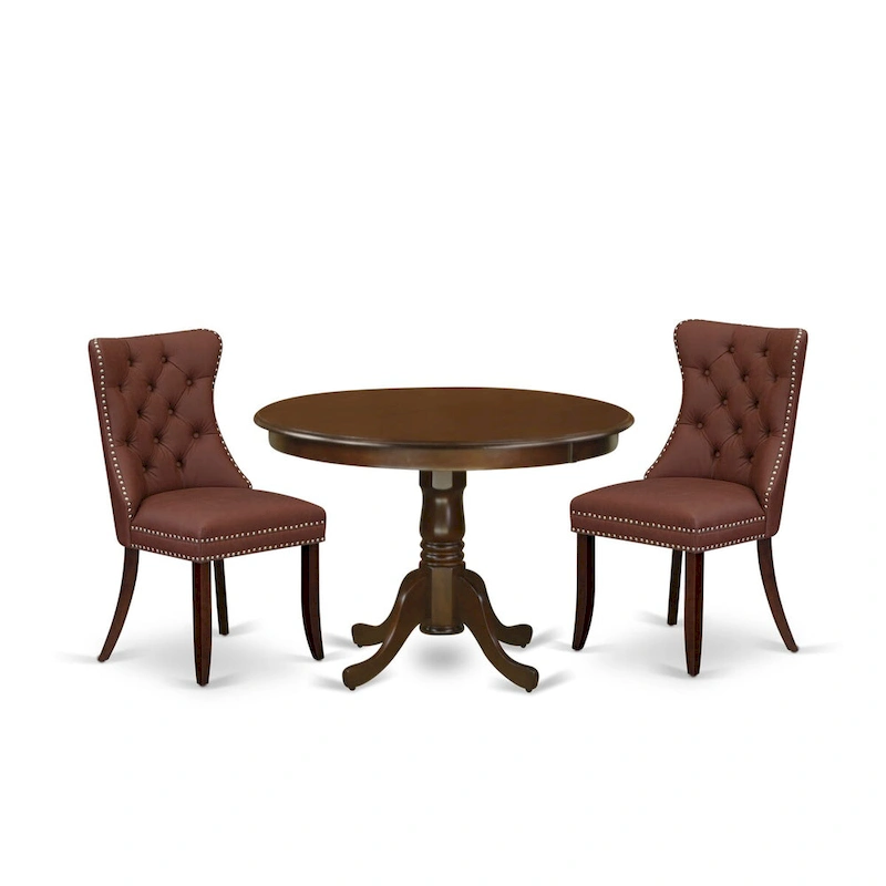 East West Furniture Dinette Set Includes a Round Dining Table and Upholstered Chairs, Mahogany (Pieces Options)
