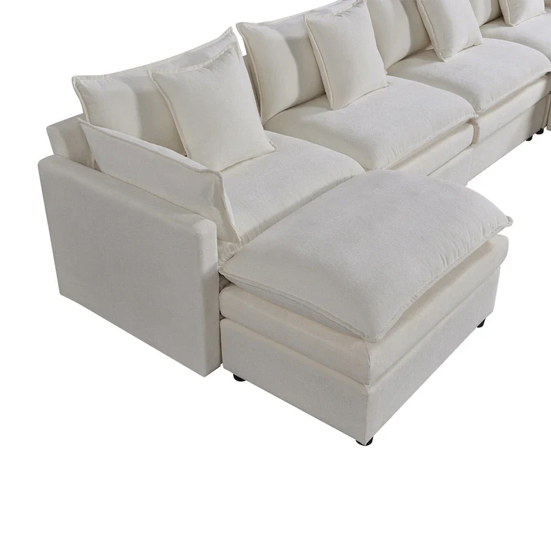 White 142.52  U-Shaped 6 Seater Sectional Sofa with Convertible Chaise and Ottomans, Spacious Cloud Couch