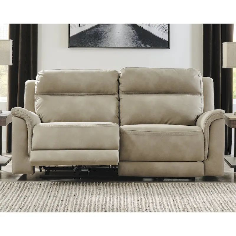 Tan Faux Leather Power Reclining Sofa with Zero-Gravity Design & USB Port – 2-Seater