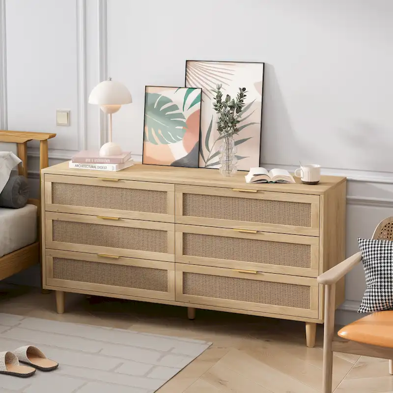 6-Drawer Rattan Storage Dresser