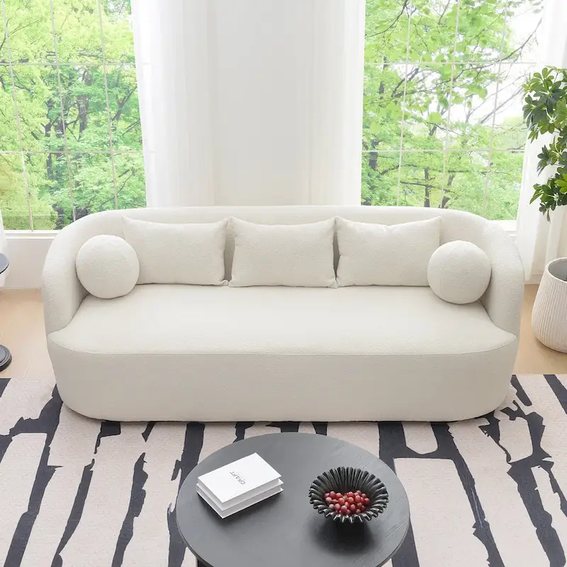 KINWELL Sherpa Boucle Upholstered 3-Seater Sofa Couch, 85 W