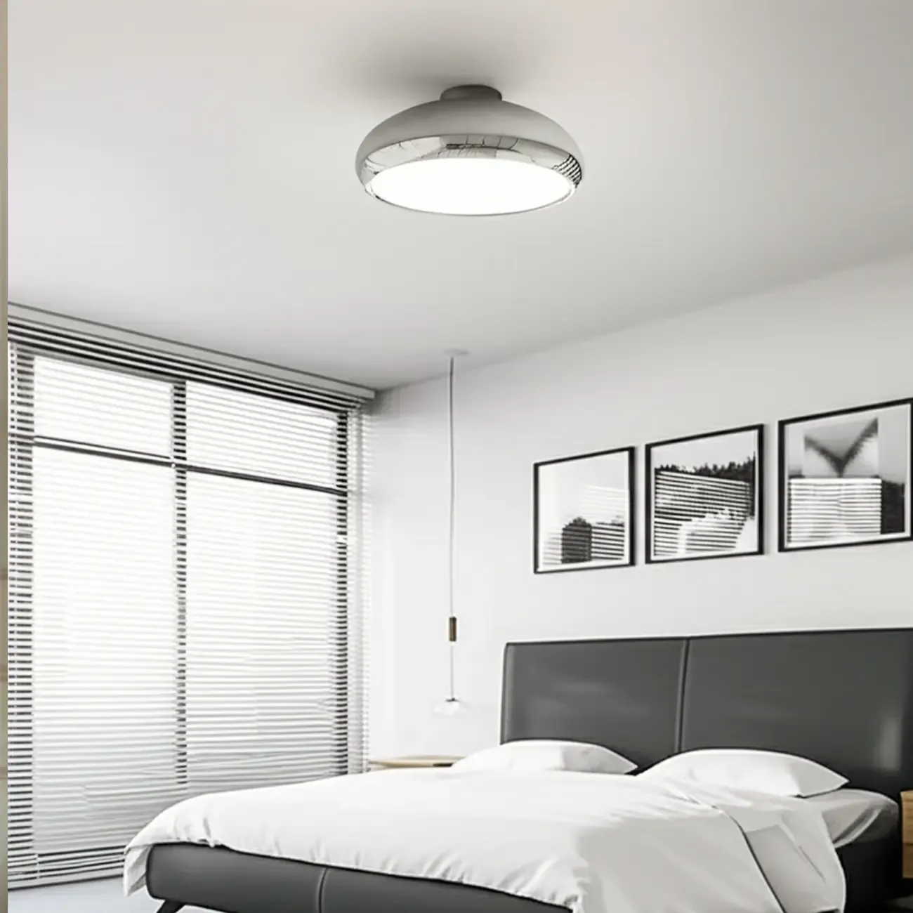 Modern Silver Round Semi Flush Ceiling Light