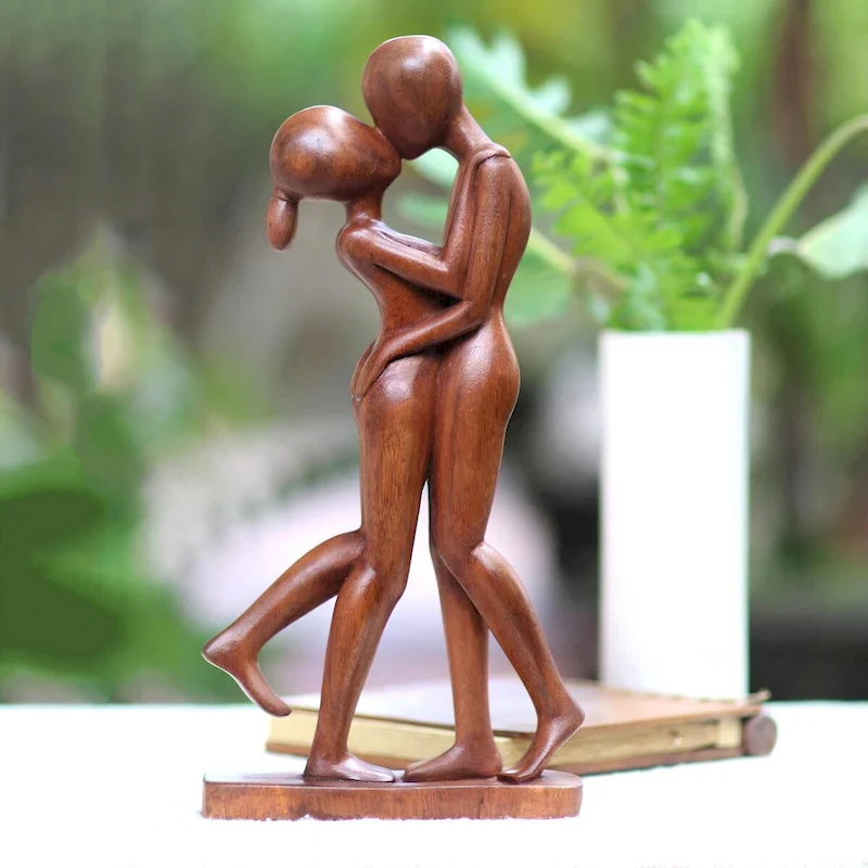 NOVICA Handmade Lovers Kiss Wood Sculpture
