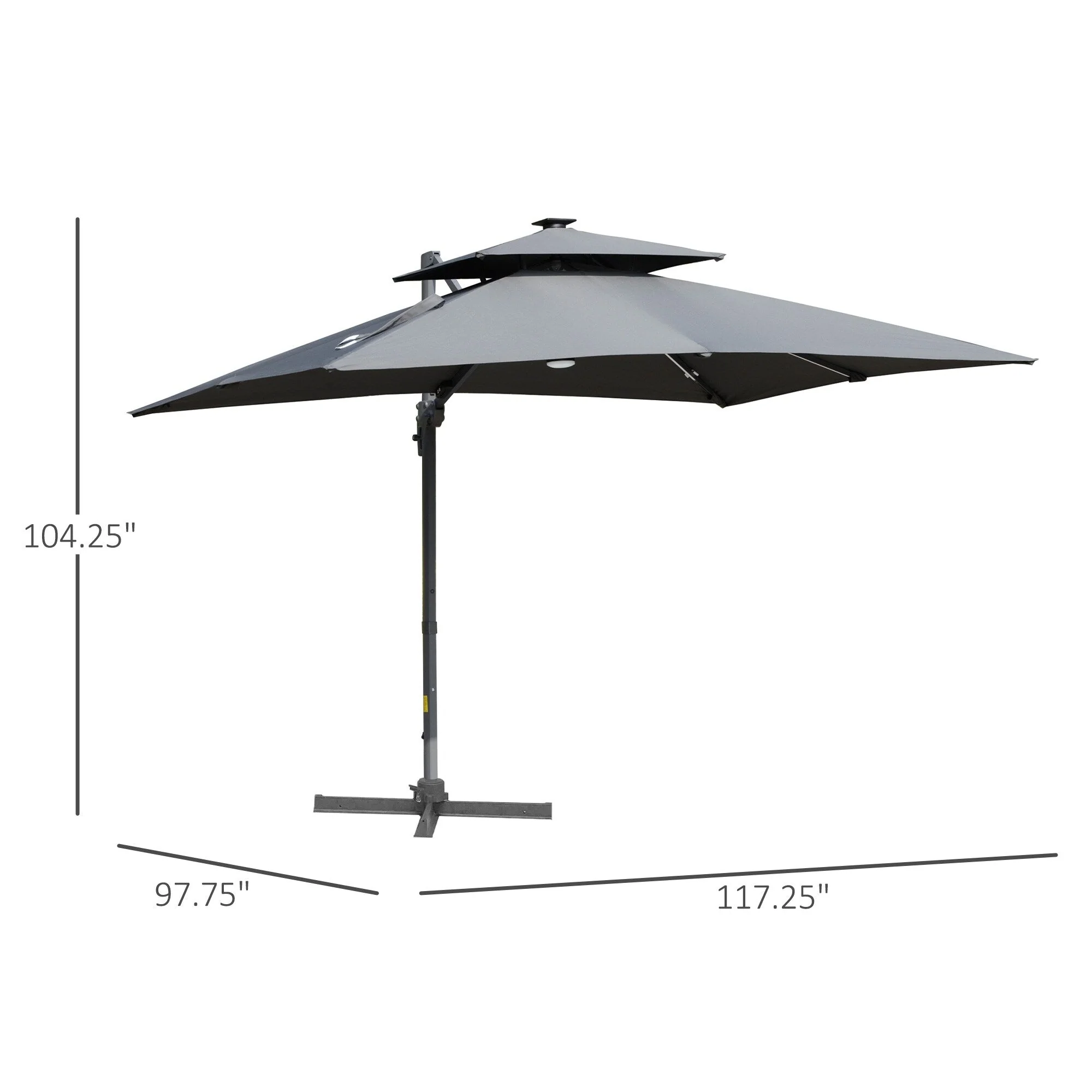 Outsunny 10ft Solar LED Patio Umbrella, Offset Hanging Umbrella with 360° Rotation, Cross Base, 8 Ribs, Tilt and Crank