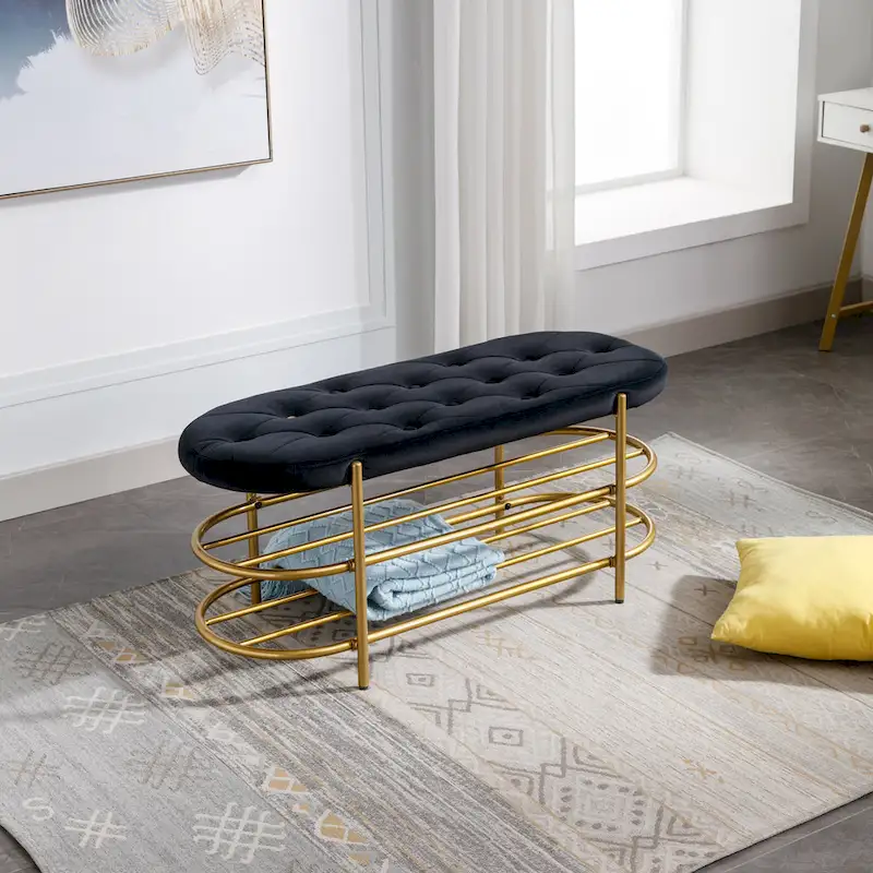 SEYNAR 40 Velvet Upholstered Living Room Bench with Double shoe rack