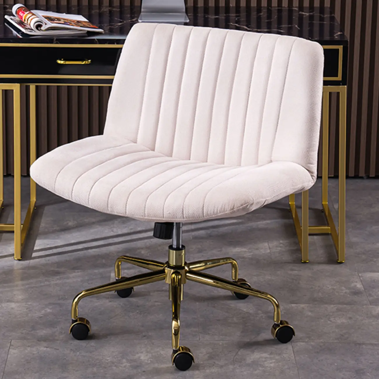 Elegant Gray Linen Upholstered Swivel Office Chair