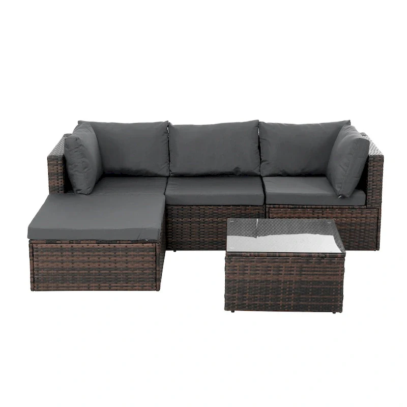 5 Set Wicker Furniture With Tempered Glass Coffee Table