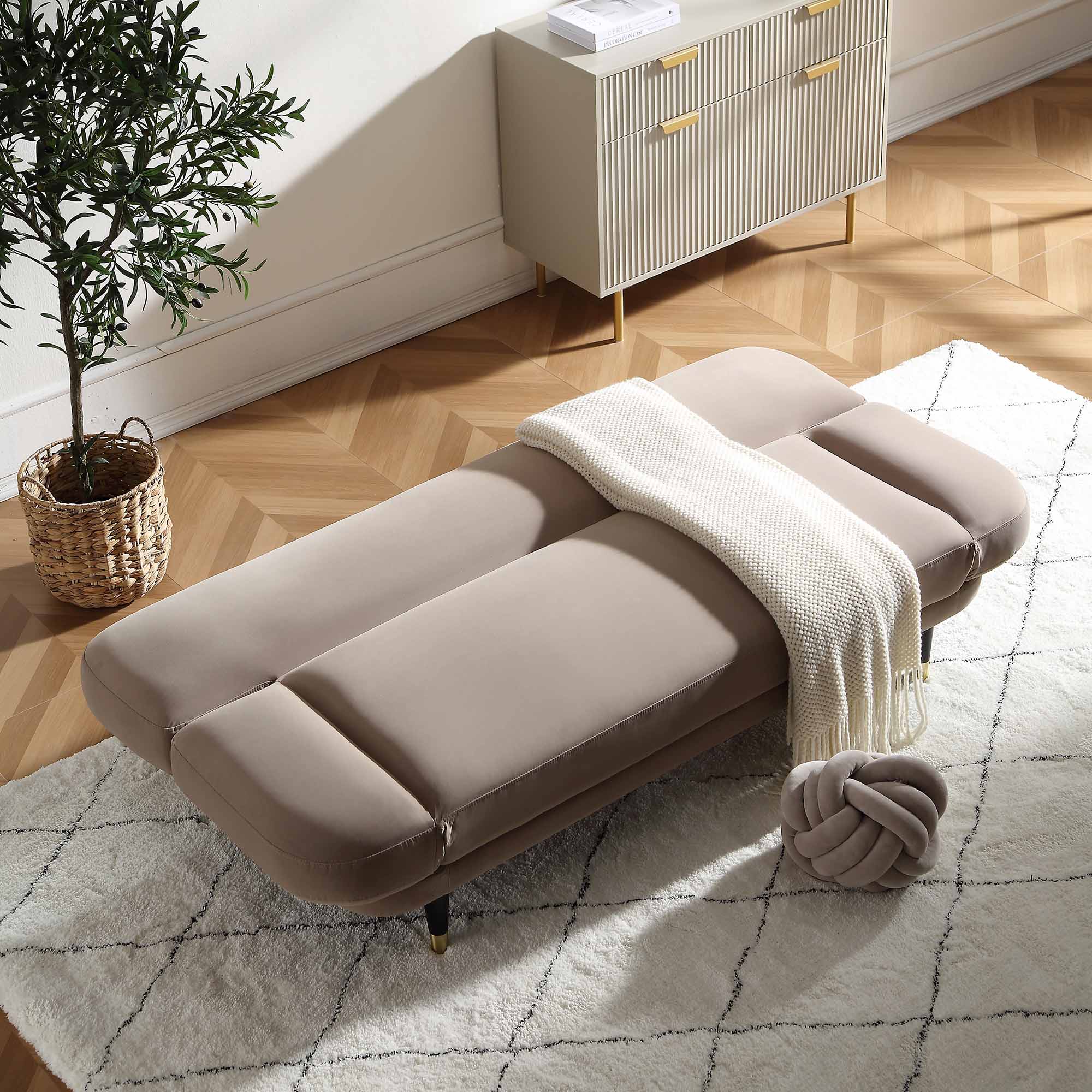 Mink Velvet 2-Seater Sofa Bed Converts to 35