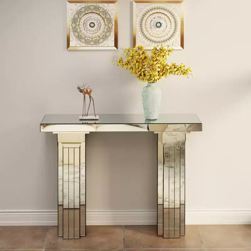 43 Mirrored Console Table, Entryway Table & Behind the Couch Table, Modern Rectangular Sofa Table for Living Room or Hallway-Panipeachy