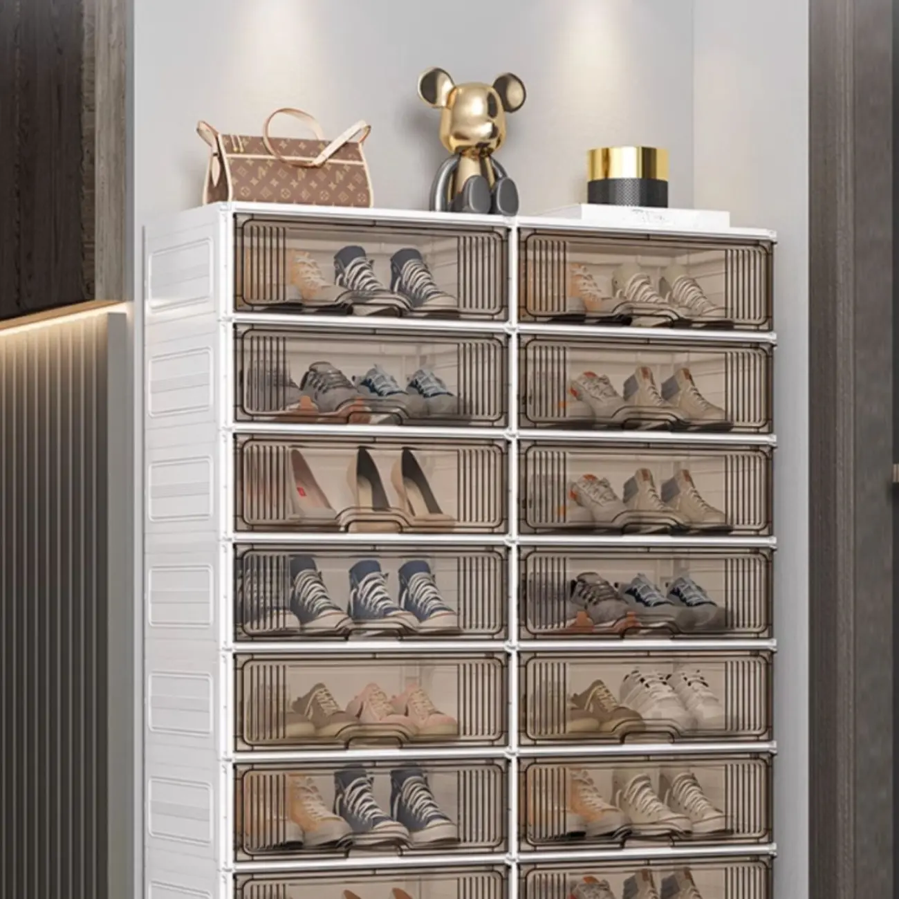 Durable Flip-up Glam Plastic Clear Shoe Boxes Stackable