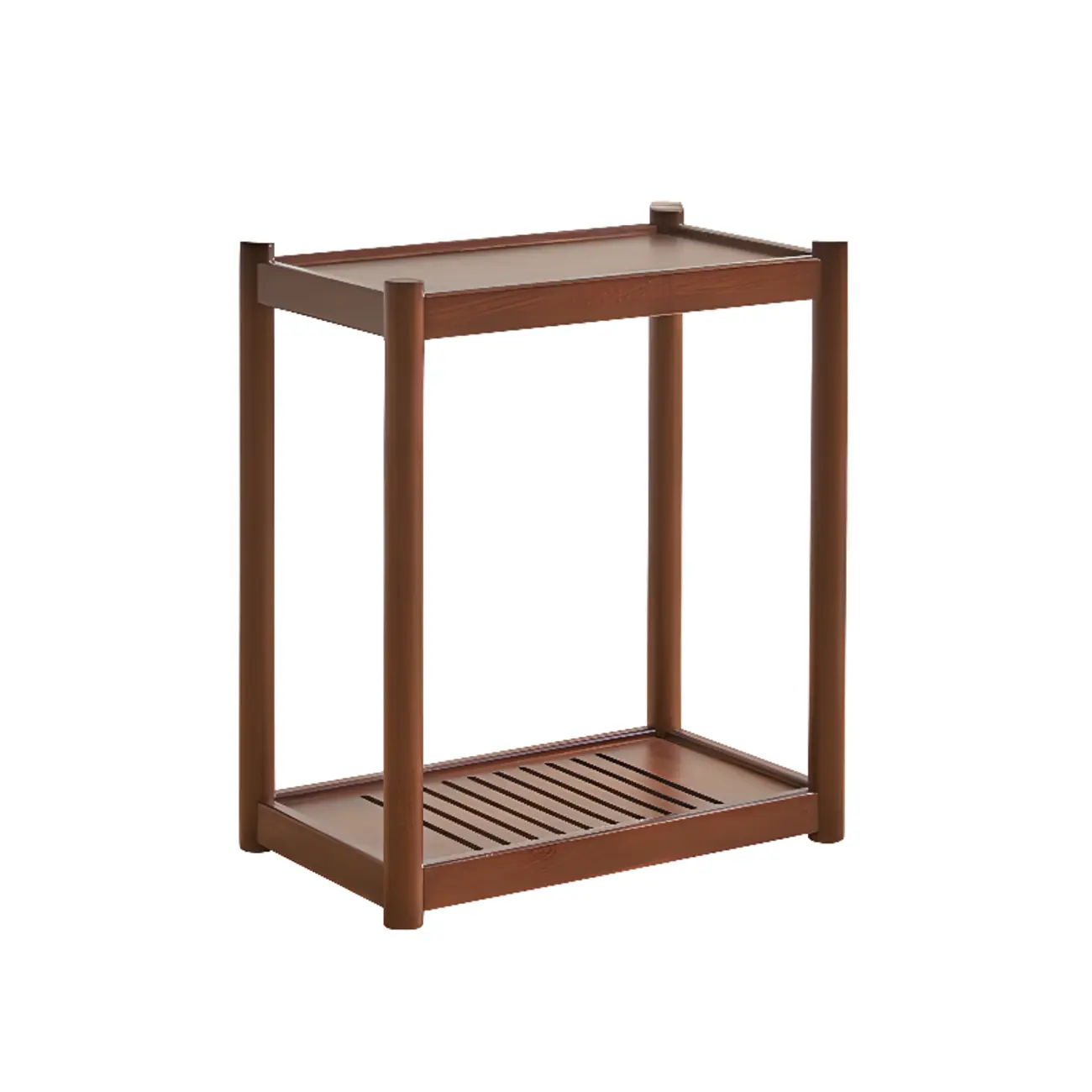 Minimalist Brown 2-Tier Tray Top Wooden End Table with Rollers