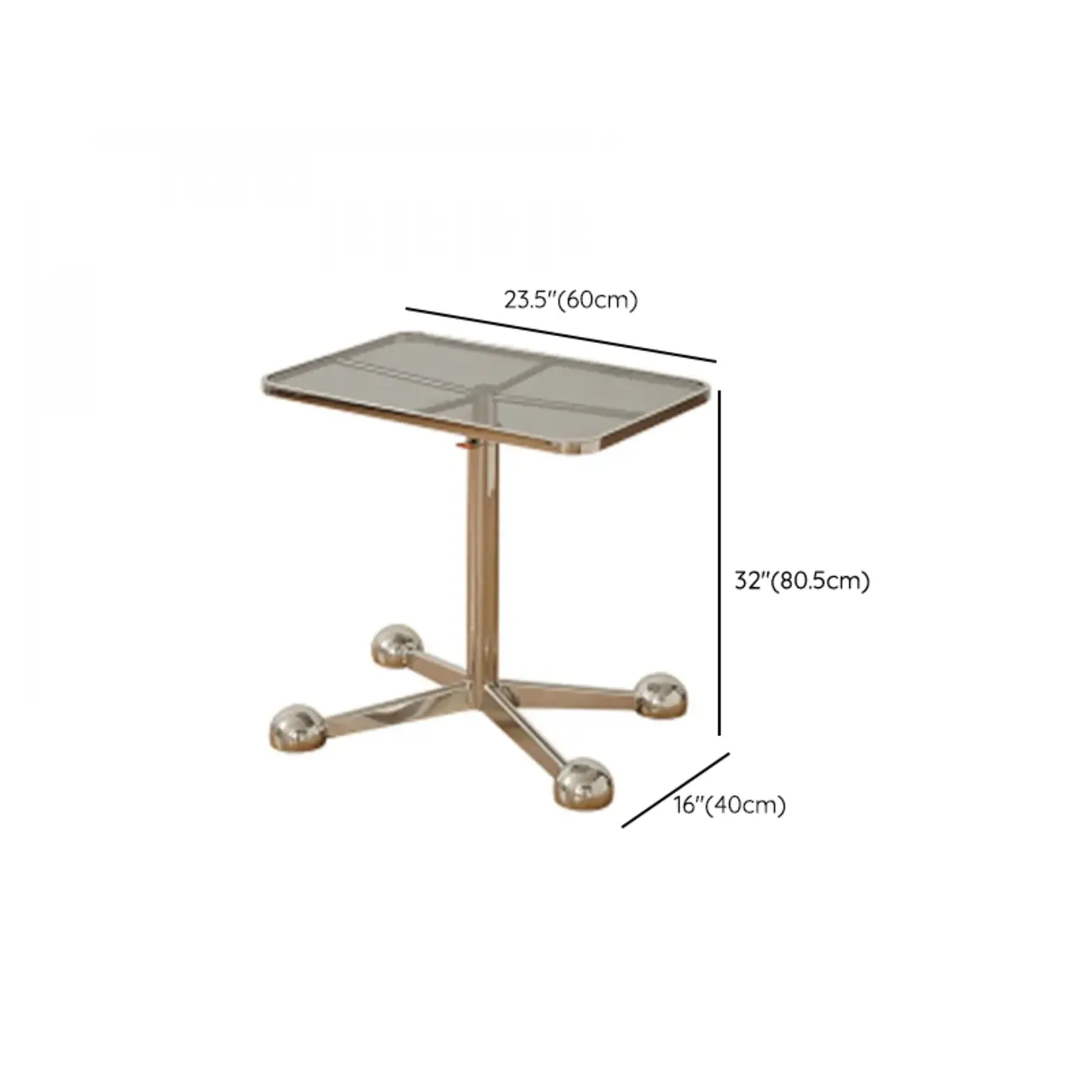 Adjustable Glass Side Table with Wheels and Metal Legs