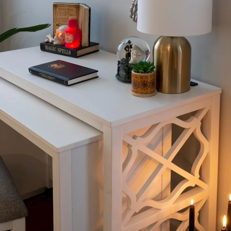 Nesting Desk Set 36 Rolling 2 USB Ports Solid Wood Stool Included White 3-Piece