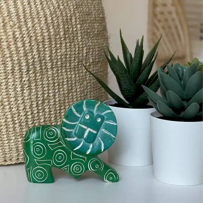 Small Soapstone Lion Figurine - Set of 3 Green