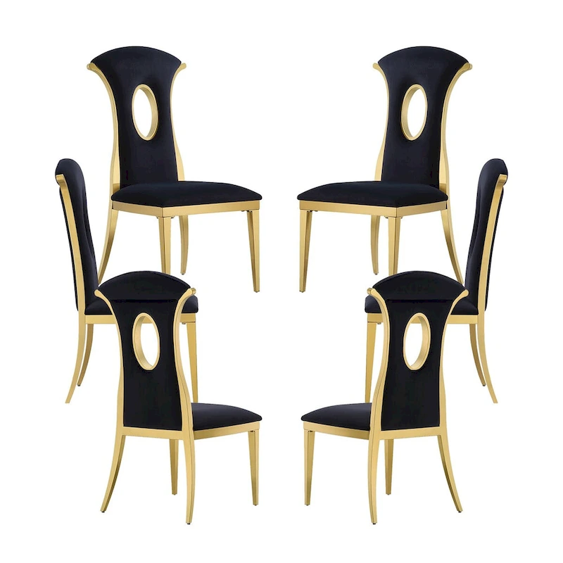 Luxury Black Velvet Dining Chairs with Polished Gold Legs