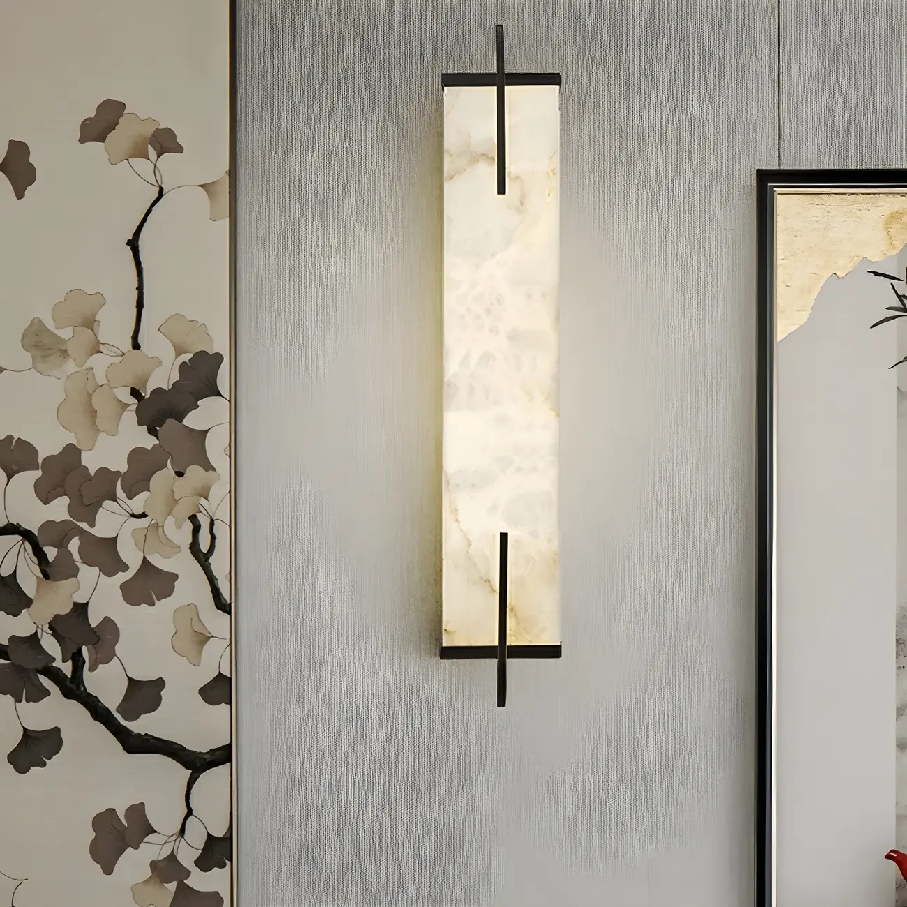 Modern Rectangle Stone Shade Metal LED Wall Sconce