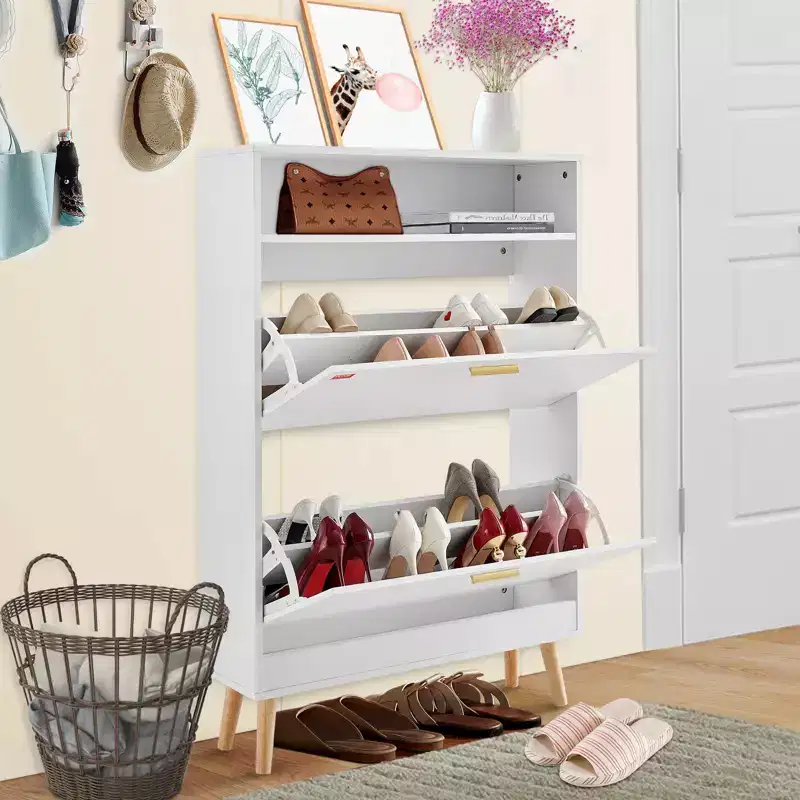 VEVOR Shoe Cabinet with 2 Flip Drawers, Shoe Storage Cabinet for Entryway, Free Standing Shoe Storage Organizer with Top Storage Cubby, White